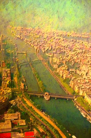 original oil painting of the city of paris from aboveの写真素材