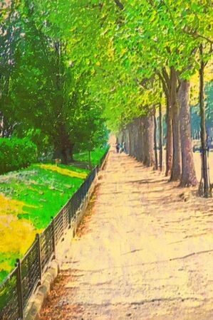 original oil painting of paris street walkwayの写真素材