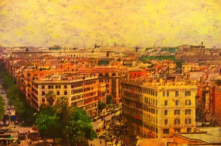 original oil painting of rome cityscape panoramaの写真素材