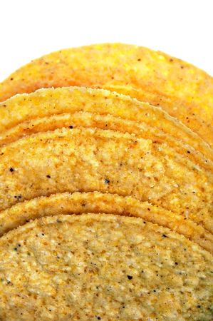 detail of a taco shell in close over whiteの写真素材