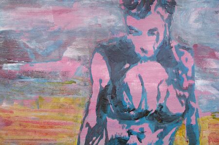 original artwork oil painting on stretched canvasの写真素材
