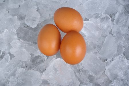 boiled or raw egg as per buffet breakfast on iceの写真素材