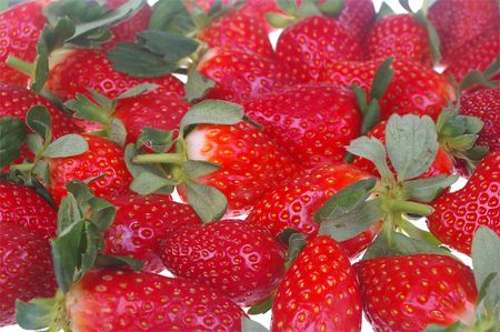 pile of bright red ripe clean strawberries の写真素材