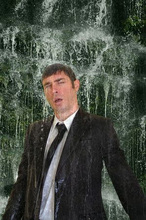 business man concept image back to nature  waterfall cleanseの写真素材