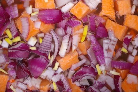 broth cooking for reduction of pea and ham soup soupの写真素材