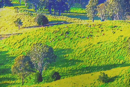 original oil painting of rolling hills countrysideの写真素材