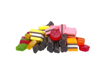 soft colored jelly lollies and licorice isolated over whiteのeditorial素材
