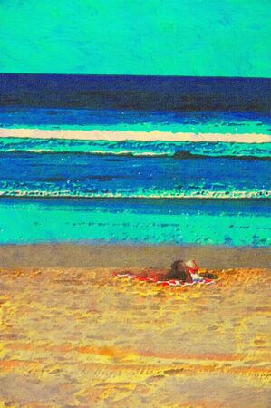 original oil painting of gold coast surfers paradise beach peopleの写真素材
