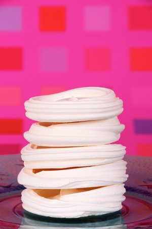 meringue case or shell on blue glass plateの写真素材