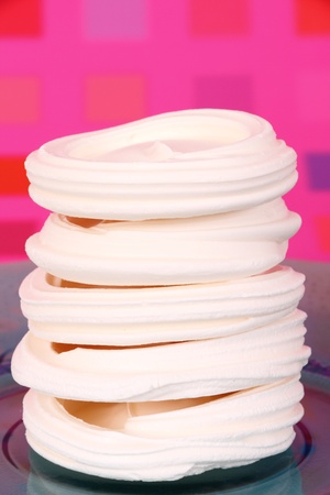 meringue case or shell on blue glass plateの写真素材