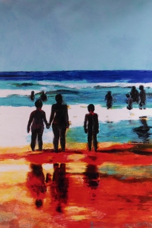 original oil painting beachscape gold coast surfers paradiseの写真素材