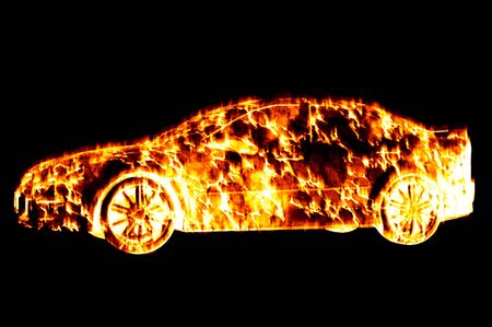 sports car heat on fire concept imageの写真素材