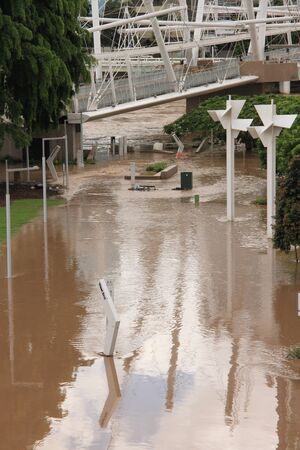 BRISBANE, AUSTRALIA - JAN 13 : Flood  Brisbane south bank area January 13, 2011 in Brisbane, Australia のeditorial素材