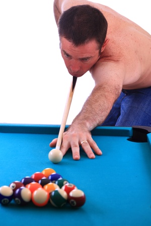 Pool man isolated over white game loser の写真素材