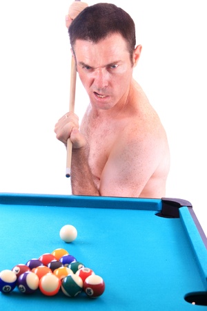 Pool man isolated over white game loser の写真素材