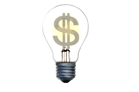 dollar electric light bulb 3d concept renderの写真素材