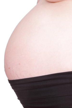 Pregnant woman 2nd Trimester with tiwns isolated with strecth marksの写真素材