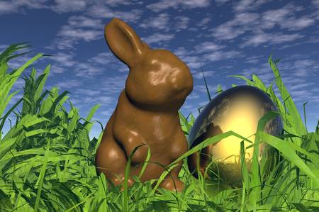 easter bunny egg nest hidden in grass hunt renderの写真素材