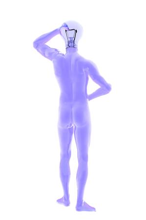 light bulb head idea thought 3d render concept imageの写真素材