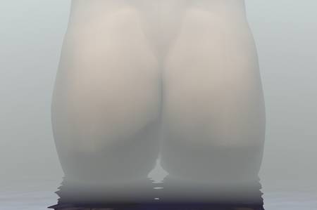 naked woman rear view in water reflection render imageの写真素材
