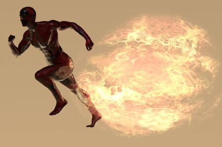ripped athlete burning up the race track render imageの写真素材