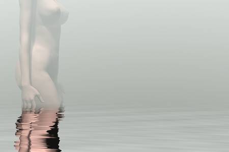 nude woman in lake computer render image の写真素材