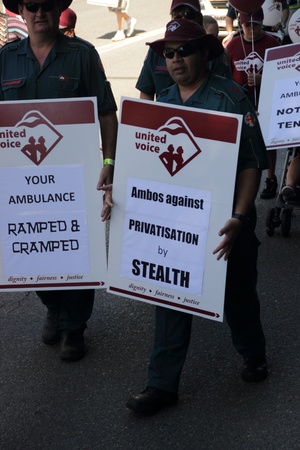 BRISBANE, AUSTRALIA - MAY 2 : Labour day street march protesting ambos rigths and privatisation  May 2, 2011 in Brisbane, Australia のeditorial素材