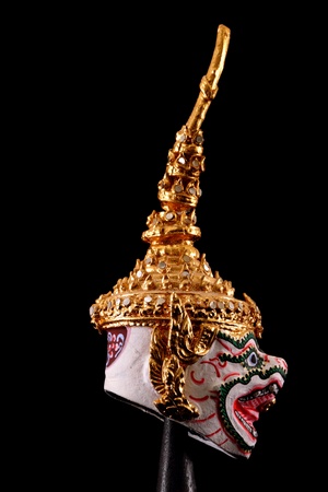 thai traditional Souvenir warrior dance animal mask isolated on blackの写真素材