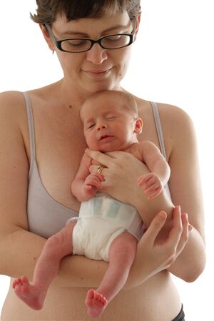 newborn baby cuddle snuggle with parent picture isolatedの写真素材