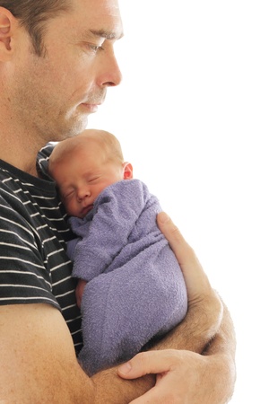 newborn baby cuddle snuggle with parent picture isolatedの写真素材