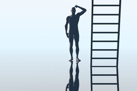 business man in choice direction choice moement or heaven concept renderの写真素材