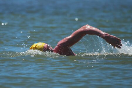 BRISBANE, AUSTRALIA  NOV 27 :Open water competitor in the Great Australian Swim Series race November 27, 2011 in Brisbane, Australia のeditorial素材