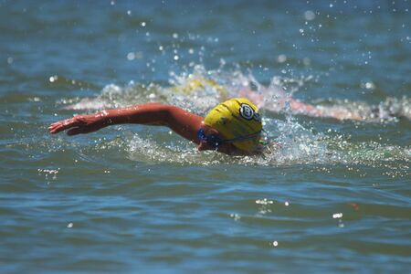 BRISBANE, AUSTRALIA  NOV 27 :Open water competitor in the Great Australian Swim Series race November 27, 2011 in Brisbane, Australia のeditorial素材