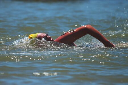 BRISBANE, AUSTRALIA  NOV 27 :Open water competitor in the Great Australian Swim Series race November 27, 2011 in Brisbane, Australia のeditorial素材