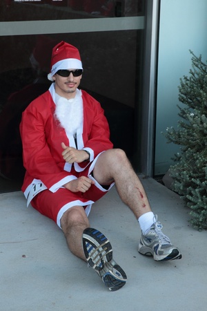 BRISBANE, AUSTRALIA  NOV 27 :Unidentified Santa with leg injury pre Variety Santa Fun Run November 27, 2011 in Brisbane, Australia のeditorial素材