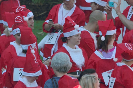 BRISBANE, AUSTRALIA  NOV 27 :Group of unidentified santas gather pre Variety Santa Fun Run November 27, 2011 in Brisbane, Australiaのeditorial素材