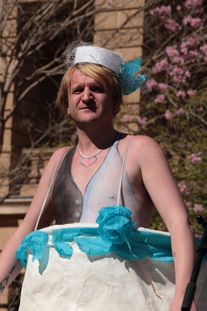 BRISBANE, QLD AUSTRALIA - AUGUST 11 : Unidentified man in drag August 11 2012  in Brisbane, Australia  Drag queens addressed the large crowds protesting the rights to gay marriageのeditorial素材