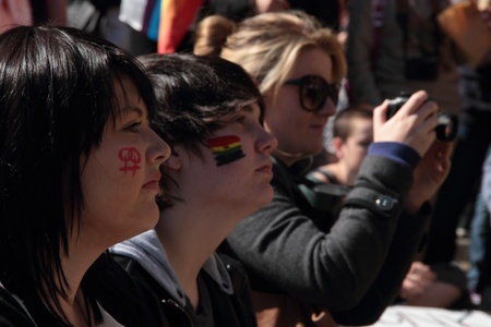 BRISBANE, QLD AUSTRALIA - AUGUST 11 : Unidentified people at rally August 11 2012  in Brisbane, Australia Large crowds gathered to hear speeaches in support of gay marriageのeditorial素材
