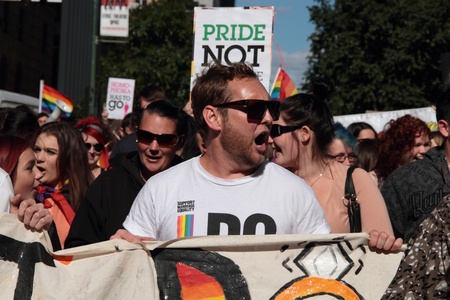 BRISBANE, QLD AUSTRALIA - AUGUST 11 : gay marriage rights crowd marching city centre  on August 11 2012  in Brisbane, Australiaのeditorial素材