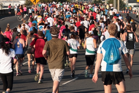 BRISBANE, AUSTRALIA - SEPTEMBER 02 : Unidentified runners  participating in the Bridge to Brisbane charity fun run on September 02, 2012 in Brisbane, Australiaのeditorial素材