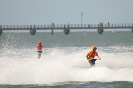 BRISBANE, AUSTRALIA - SEPTEMBER 15 : Unidentified competitor in Australian Water Ski Racing Championship on September 15, 2012 in Brisbane, Australiaのeditorial素材