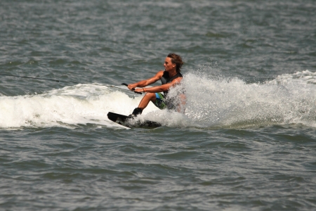 BRISBANE, AUSTRALIA - SEPTEMBER 15 :  World champion Cory Teunissen giving wakeboarding demonstration as part of Australian Water Ski Racing Championship on September 15, 2012 in Brisbane, Australiaのeditorial素材