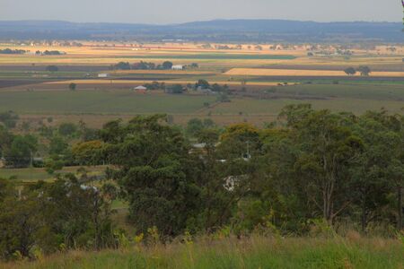 overhead view of mixed grain feilds darling downs australiaの写真素材