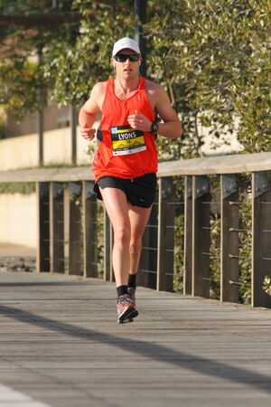 BRISBANE, AUSTRALIA - AUGUST 03 Competitor Kim Lyons in Brisbane Marathon  August 03, 2014 in Brisbane, Australiaのeditorial素材