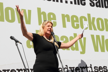 BRISBANE, AUSTRALIA - AUGUST 31: Comedian Mandy Nolan performing at March Australia Rally August 31, 2014 in Brisbane, Australiaのeditorial素材