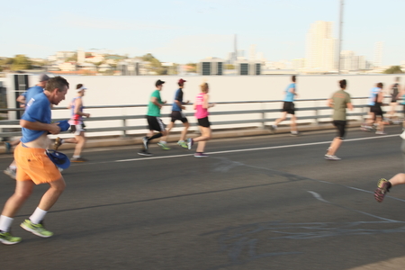 BRISBANE, AUSTRALIA - SEPTEMBER 07 : Unidentified runners  participating in the "Bridge to Brisbane" charity fun run on September 07, 2014 in Brisbane, Australiaのeditorial素材