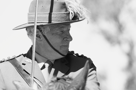 CABOOLTURE, AUSTRALIA -SEPTEMBER 06: Unidentified re-enactor from 11th Lighthorse Association as part of ANZAC centenary commemoration at historical village September 06, 2014 in Caboolture, Australiaのeditorial素材