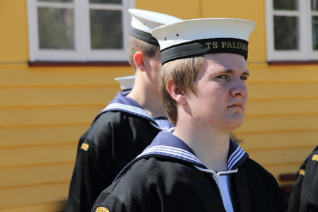 CABOOLTURE, AUSTRALIA -SEPTEMBER 06: Unidentified trainee saliors as part of ANZAC centenary commemoration parade at historical village September 06, 2014 in Caboolture, Australiaのeditorial素材
