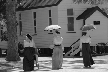 CABOOLTURE, AUSTRALIA -SEPTEMBER 06: Unidentified period re-enactors as part of ANZAC centenary commemoration at historical village September 06, 2014 in Caboolture, Australiaのeditorial素材