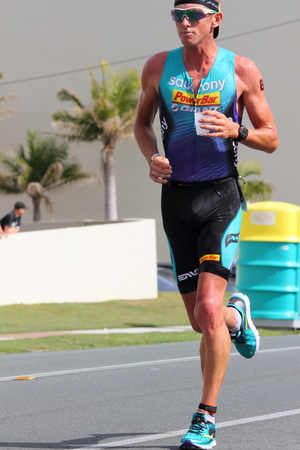 MOOLOOLABA, AUSTRALIA - SEPTEMBER 14 : Pro Luke Bell in the "Ironman 70.3" triathlon on September 14, 2014 in Mooloolaba, Australiaのeditorial素材